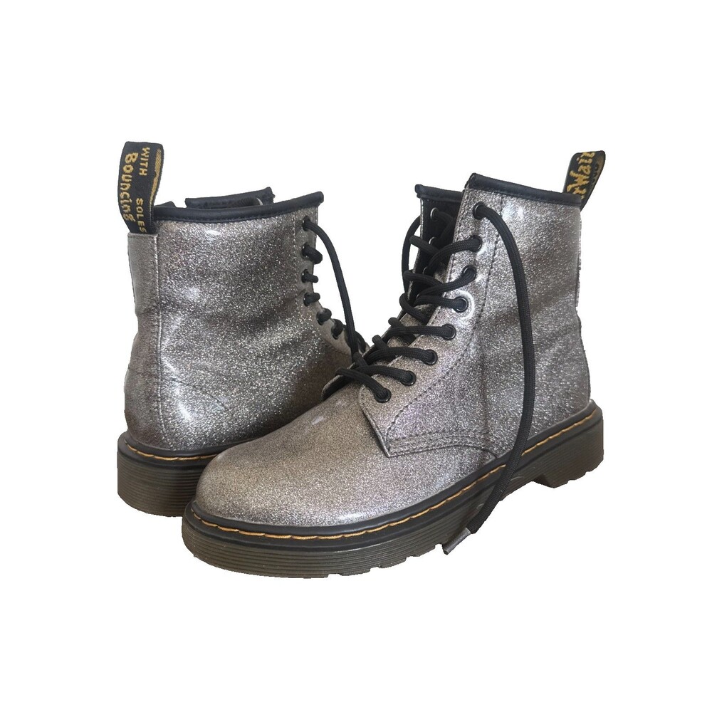 Dr. Martens Silver Glitter Combat Boots Lace Up Side Zip Youth Girls Size 3